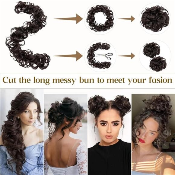Messy Bun Scrunchie Hair Piece 32 inch DIY Wrap Around Ponytail Fluffy Pony Tail - Picture 5 of 8